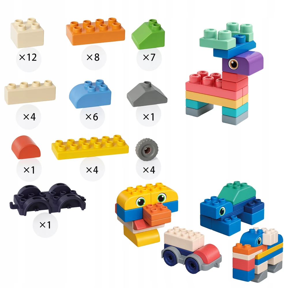 Happy Kiddo Minkšti guminiai blokeliai Sensory Struktūrinis didelis komplektas 48vnt automobilis 18m+
