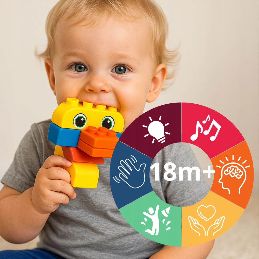 Happy Kiddo Minkšti guminiai blokeliai Sensory Struktūrinis didelis komplektas 48vnt automobilis 18m+