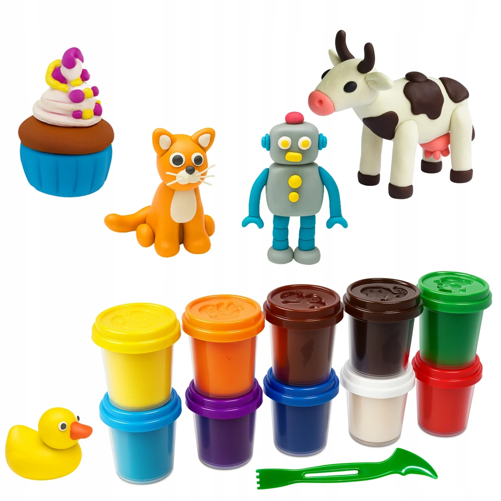 Happy Kiddo Tešla, plastilinas, žaidimų tešla, didelis 10 spalvų rinkinys, juslinės pramogos