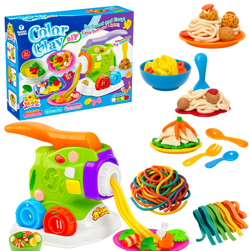 Happy Kiddo Žaidimo tešlos makaronų mašinos tešlos plastilino kūrybinis rinkinys 18 viename