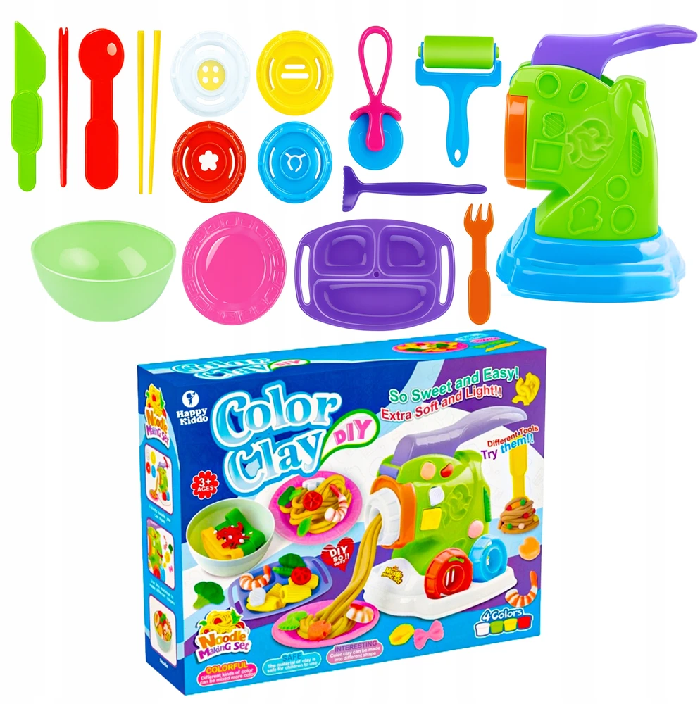 Happy Kiddo Žaidimo tešlos makaronų mašinos tešlos plastilino kūrybinis rinkinys 18 viename