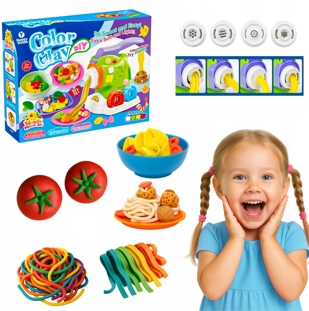 Happy Kiddo Žaidimo tešlos makaronų mašinos tešlos plastilino kūrybinis rinkinys 18 viename