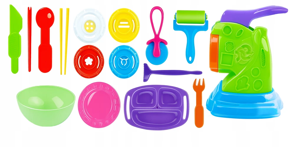 Happy Kiddo Žaidimo tešlos makaronų mašinos tešlos plastilino kūrybinis rinkinys 18 viename