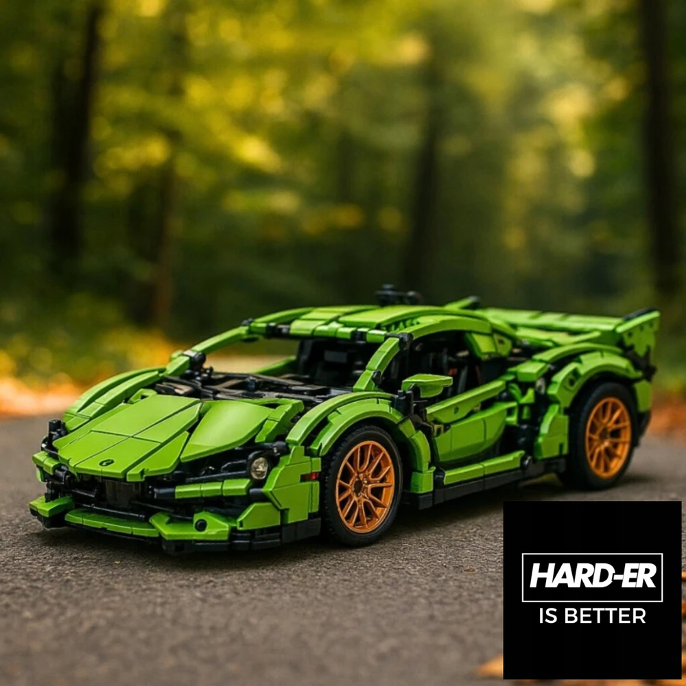 HARD - ER IS BETTER Prabangus Sportinis Automobilis Konstruktorius: Lamborghini Cyberpunk Kločių Rinkinys 1280 Elementų (1:14 Masto Modelis)