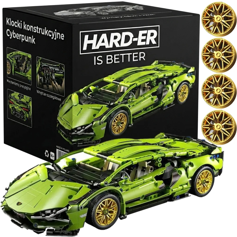 HARD - ER IS BETTER Prabangus Sportinis Automobilis Konstruktorius: Lamborghini Cyberpunk Kločių Rinkinys 1280 Elementų (1:14 Masto Modelis)