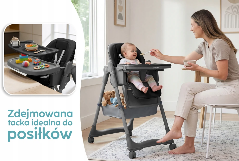 Harmony DIDELĖ SULANKSTAMA MAITINIMO KĖDĖ 5IN1 SU NULEIDIMO FUNKCIJA, JUODA