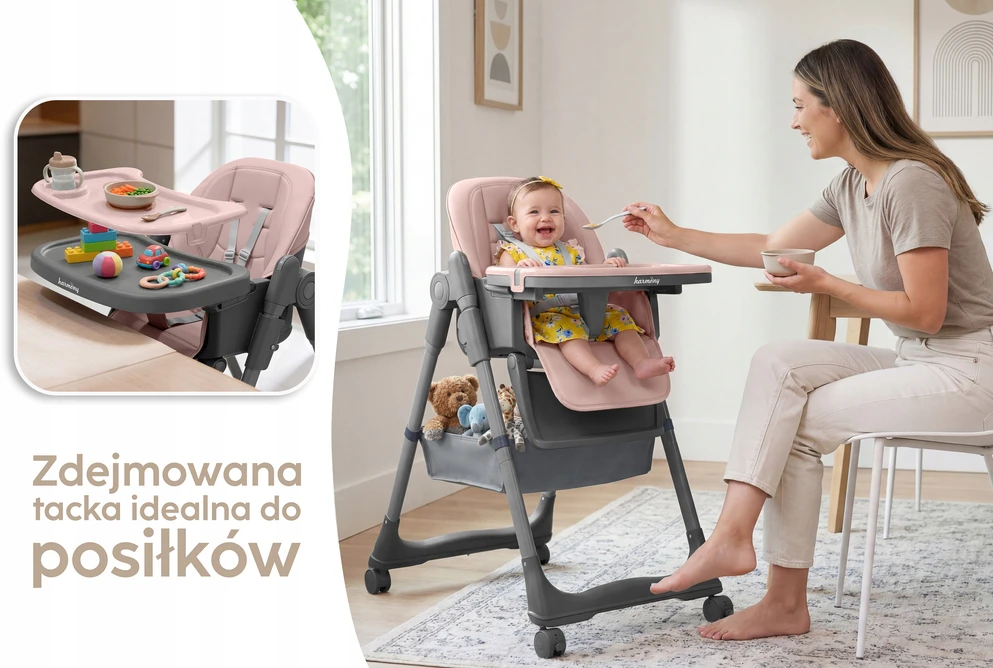 Harmony DIDELĖ SULANKSTAMA MAITINIMO KĖDĖ 5IN1 SU NULEIDIMO FUNKCIJA ROŽINĖ