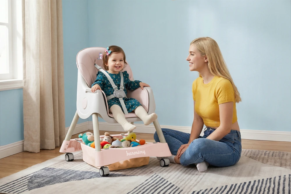 Harmony DIDELI VAIKŲ MAITINIMO KĖDĖ CINAMONAS 4IN1 ROŽINĖ