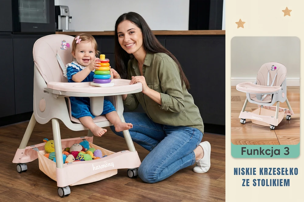 Harmony DIDELI VAIKŲ MAITINIMO KĖDĖ CINAMONAS 4IN1 ROŽINĖ