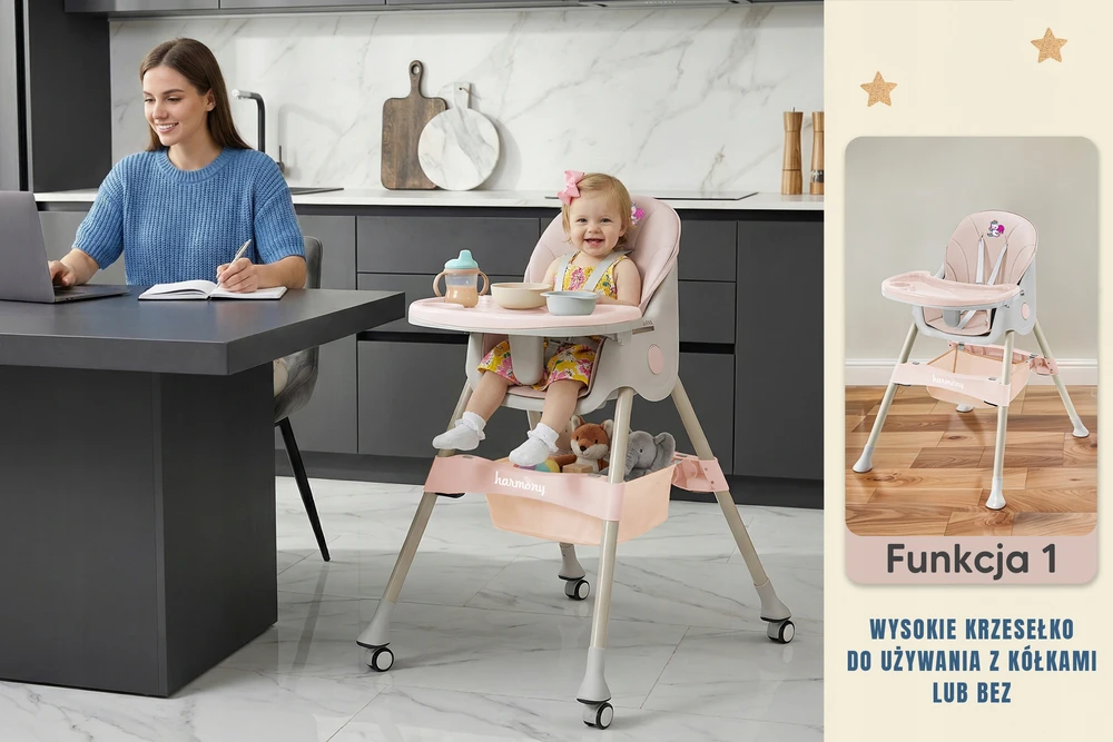 Harmony DIDELI VAIKŲ MAITINIMO KĖDĖ CINAMONAS 4IN1 ROŽINĖ