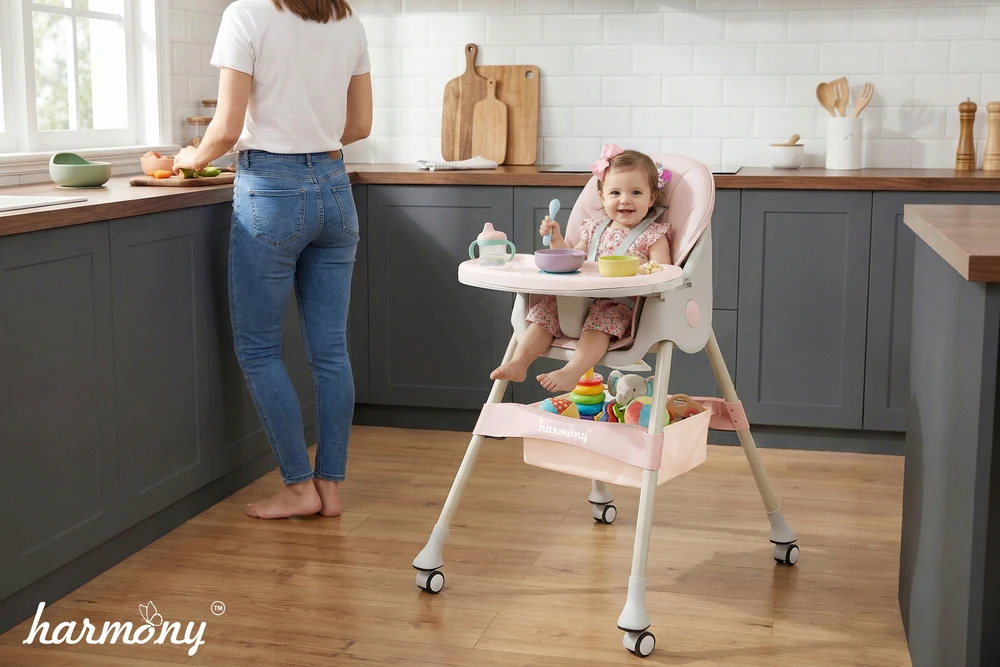 Harmony DIDELI VAIKŲ MAITINIMO KĖDĖ CINAMONAS 4IN1 ROŽINĖ