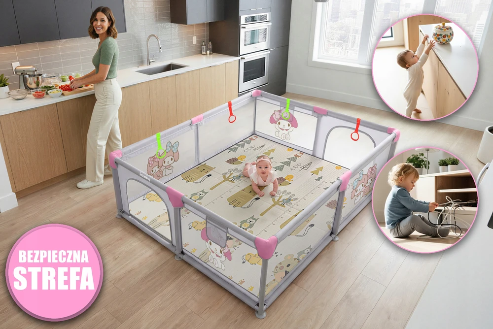 Harmony KOJEC DZIECIĘCY Z MATĄ PIANKOWA 150x180 CM Žaidimų aikštelė + UCHWYTY I 50 PIŁEK