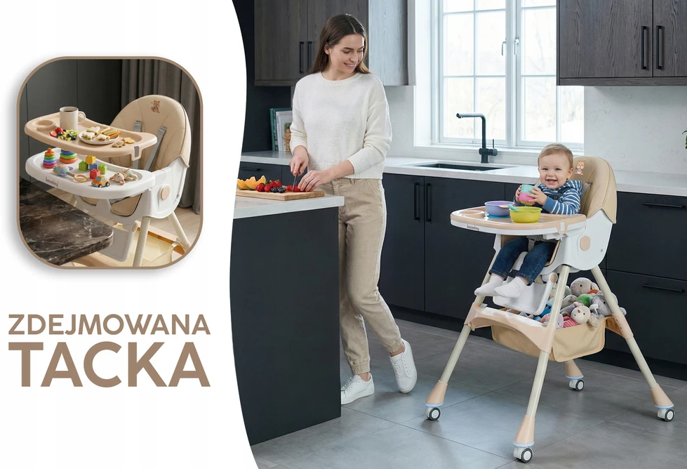 Harmony VAIKŲ MAITINIMO KĖDĖ, SŪPĖLIS, 6 VYRE, REGULIUOJAMAS, SUlenkiamas, smėlio spalvos