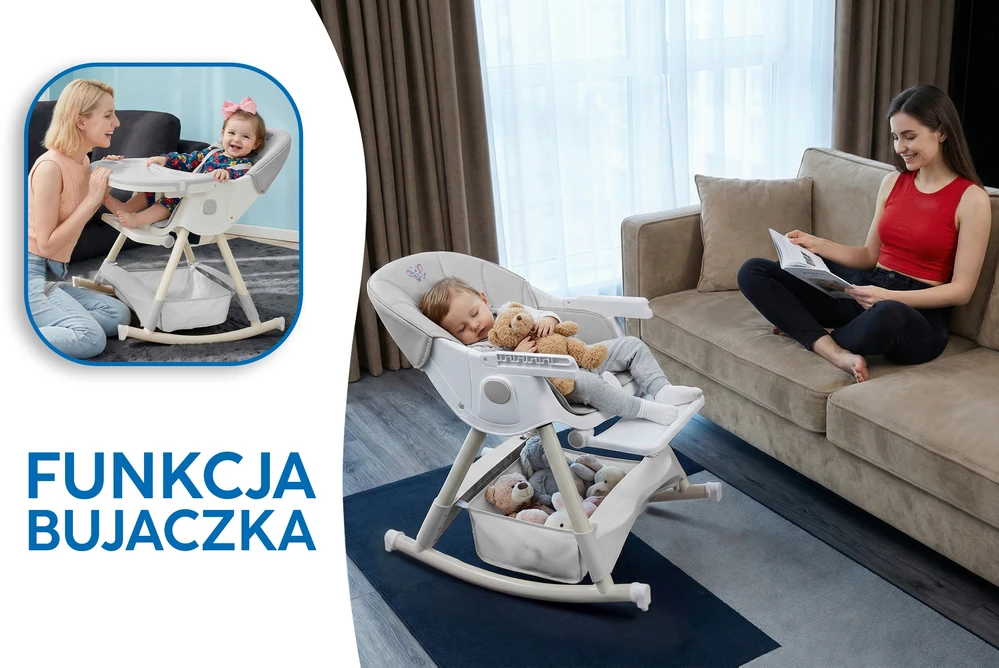 Harmony VAIKŲ SUPAMAS, MAITINIMO KĖDĖ 6IN1, REGULIUOJAMAS, SULANKSTAMAS, PILKAS