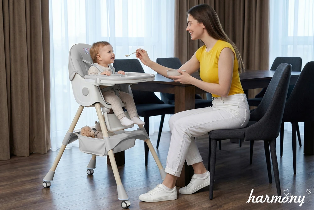 Harmony VAIKŲ SUPAMAS, MAITINIMO KĖDĖ 6IN1, REGULIUOJAMAS, SULANKSTAMAS, PILKAS