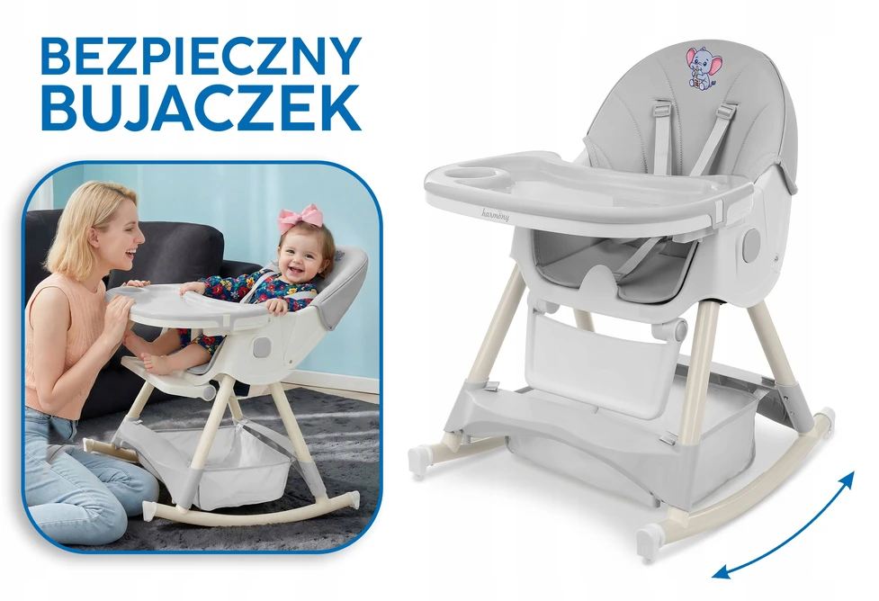 Harmony VAIKŲ SUPAMAS, MAITINIMO KĖDĖ 6IN1, REGULIUOJAMAS, SULANKSTAMAS, PILKAS