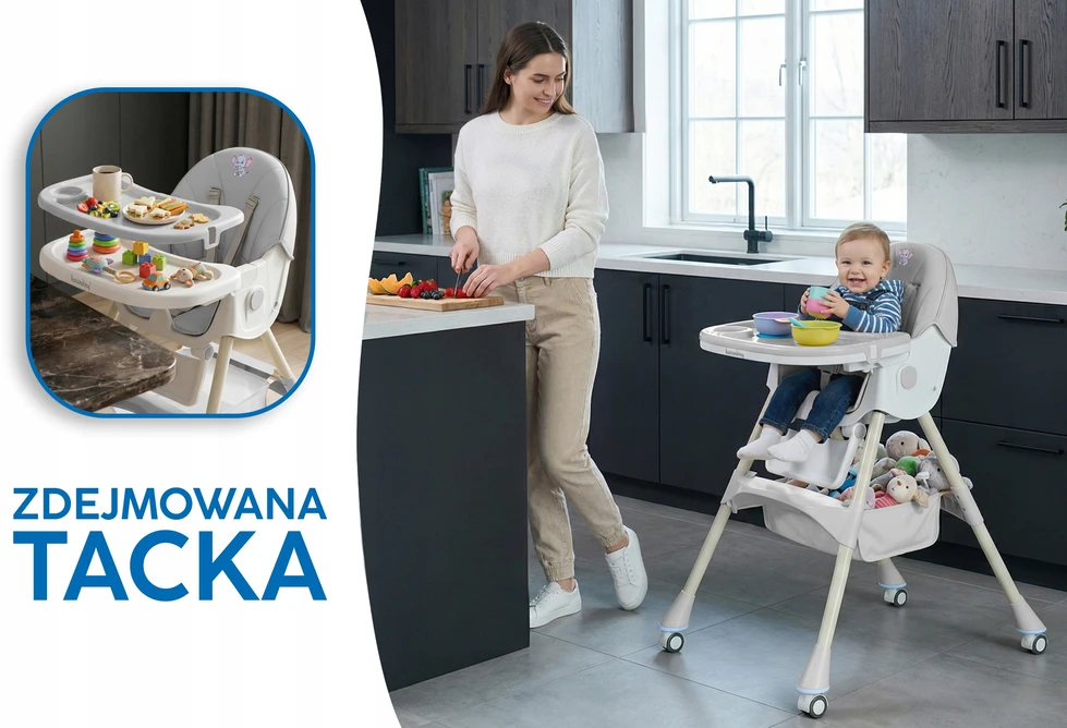 Harmony VAIKŲ SUPAMAS, MAITINIMO KĖDĖ 6IN1, REGULIUOJAMAS, SULANKSTAMAS, PILKAS