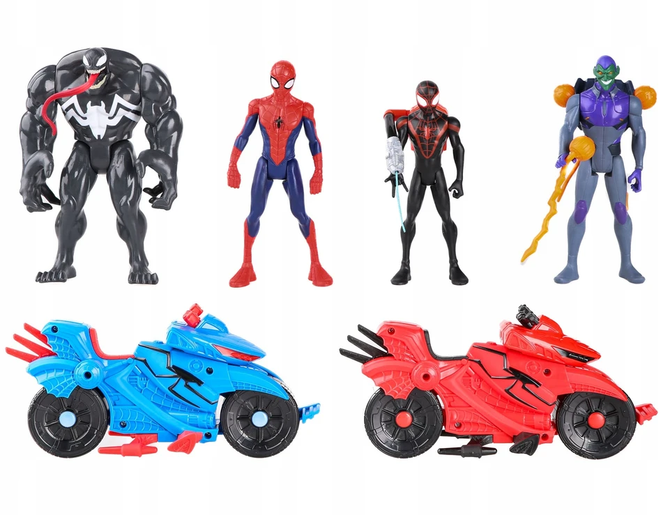 Hasbro 4 SPIDERMAN VENOM GOBLIN MILES MORALES FIGURĖLIŲ RINKINYS +2 TRANSPORTO PRIEMONĖS + PRIEDAI