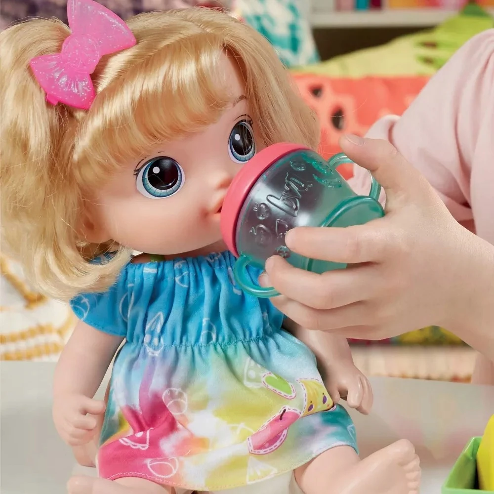 Hasbro Kūdikis gyvas, lėlių rinkinys vaisinių gėrimų, obuolių, dirbtinis citrusinių vaisių spaustuvas, geria ir šlapina savo sauskelnes, nuo 3 metų, šviesūs plaukai