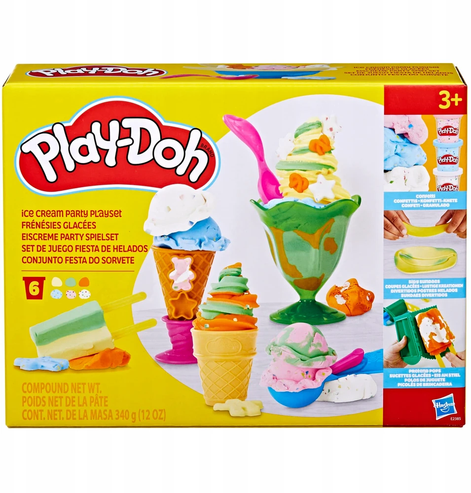 Hasbro PLAY DOH CAKE ICE CREAM PARTY ICE CREAM PARTY ledų užpilas, 6 vamzdeliai