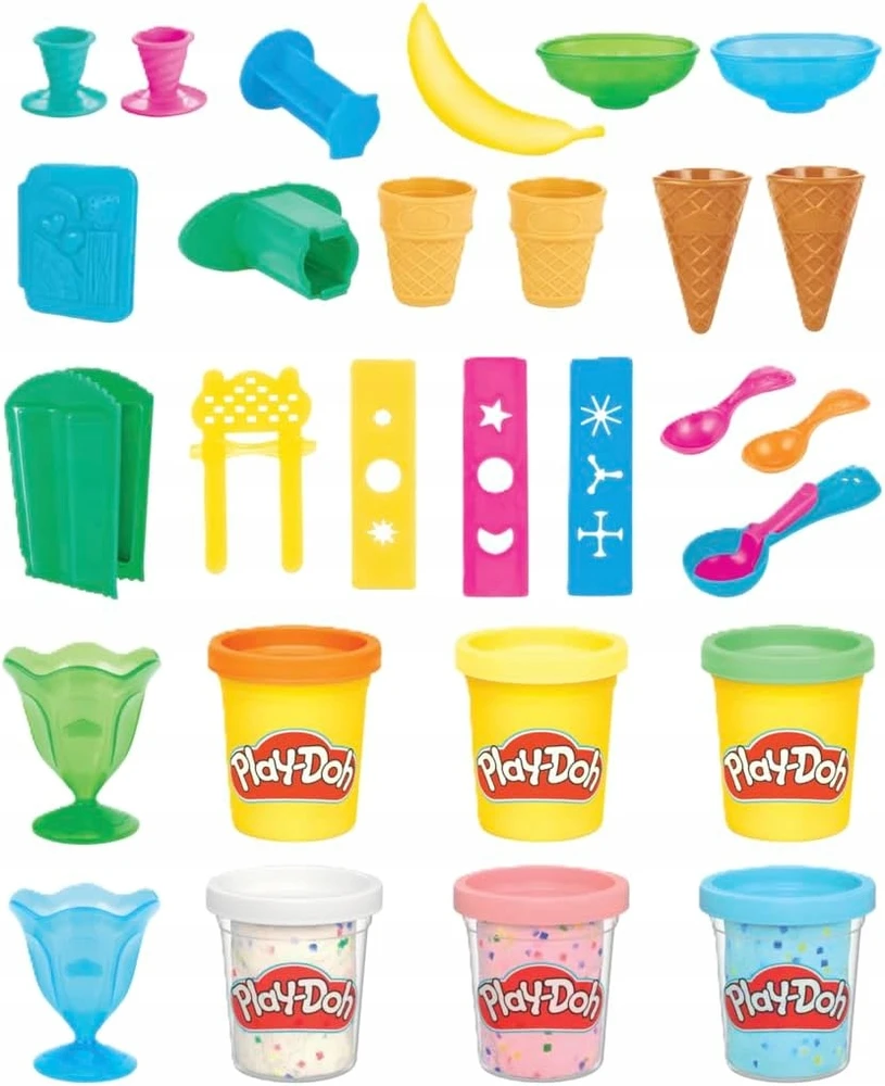 Hasbro PLAY DOH CAKE ICE CREAM PARTY ICE CREAM PARTY ledų užpilas, 6 vamzdeliai