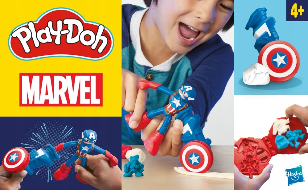 Hasbro PLAY-DOH MARVEL CASTRY RINKINYS KAPTAINAS AMERIKA ATSpindinčioji skydo figūrėlė