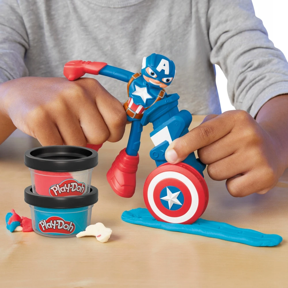 Hasbro PLAY-DOH MARVEL CASTRY RINKINYS KAPTAINAS AMERIKA ATSpindinčioji skydo figūrėlė