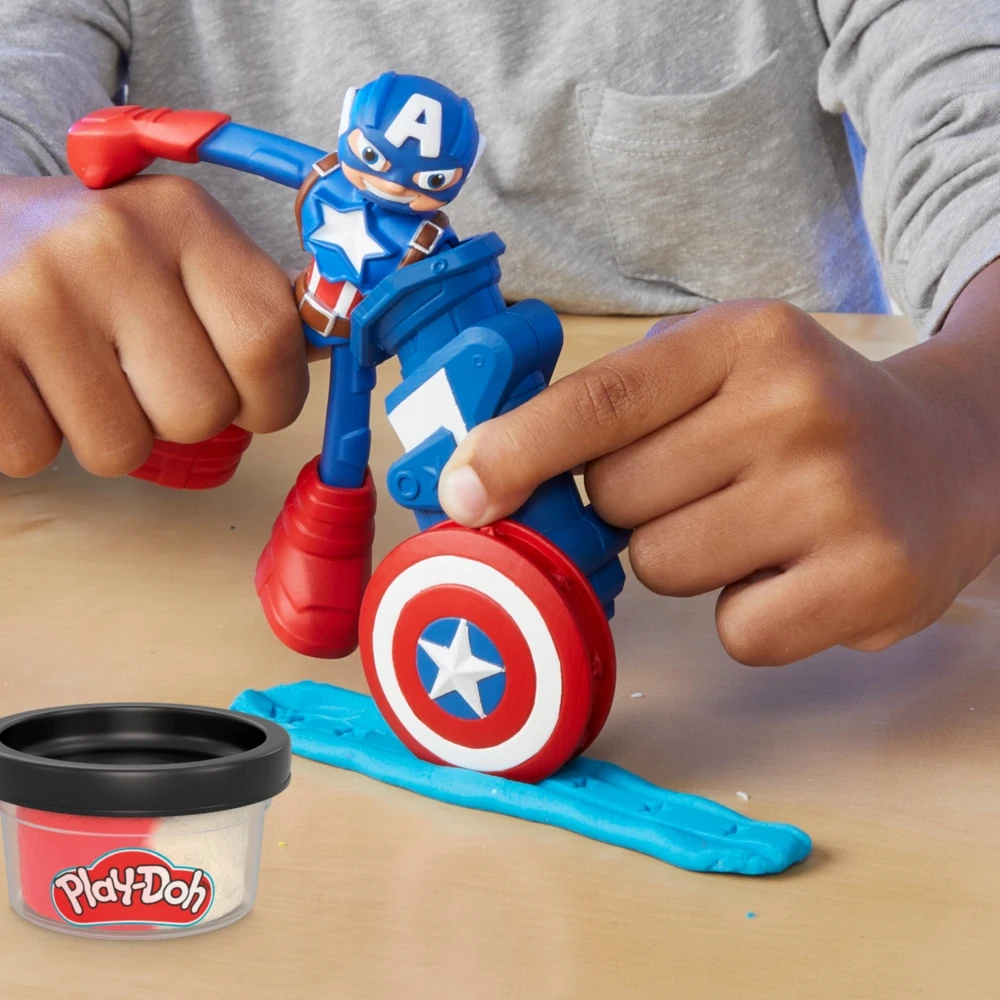 Hasbro PLAY-DOH MARVEL CASTRY RINKINYS KAPTAINAS AMERIKA ATSpindinčioji skydo figūrėlė