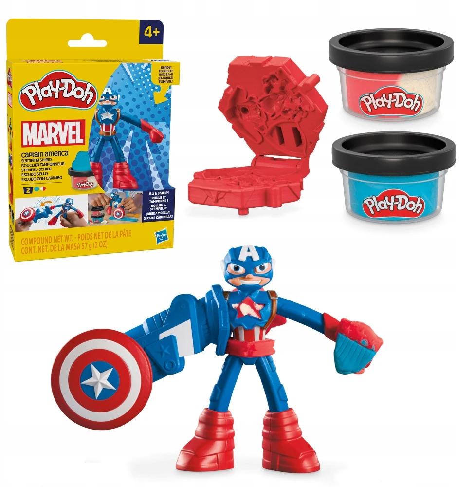 Hasbro PLAY-DOH MARVEL CASTRY RINKINYS KAPTAINAS AMERIKA ATSpindinčioji skydo figūrėlė