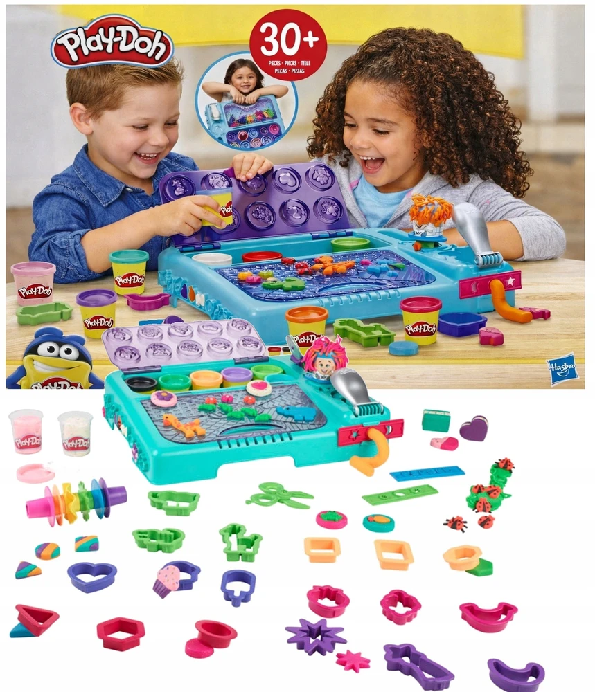 Hasbro PLAY-DOH Play tešlos rinkinys SUPER WORKSHOP Priedai 10 vamzdelių Play tešlos F3638