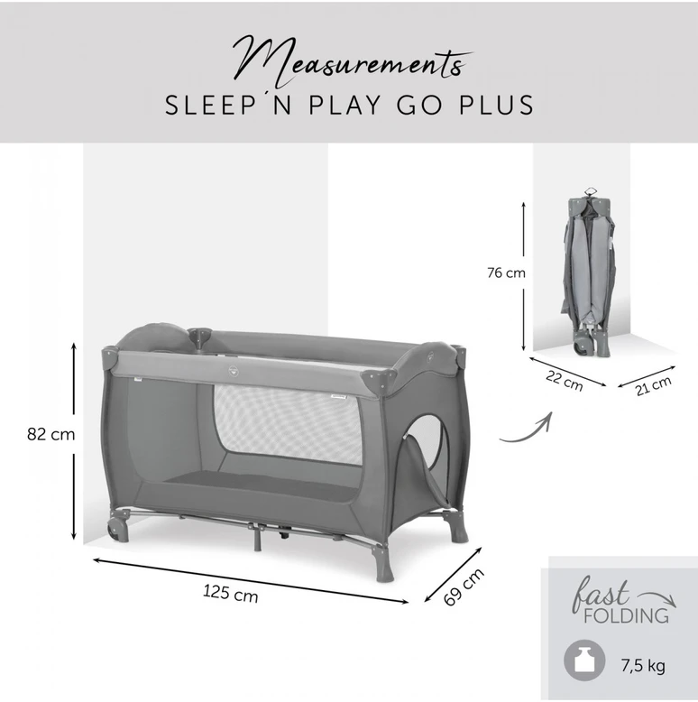 Nascita HAUCK lovelė - maniežas SLEEP N PLAY Go Plus, pilka