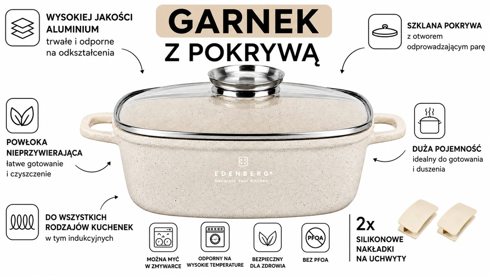 Hauspremium Marmurinis puodas su dangteliu DIDELIS 24CMX10CM DUJŲ INDUKCINIAI PUODAI 4,4L