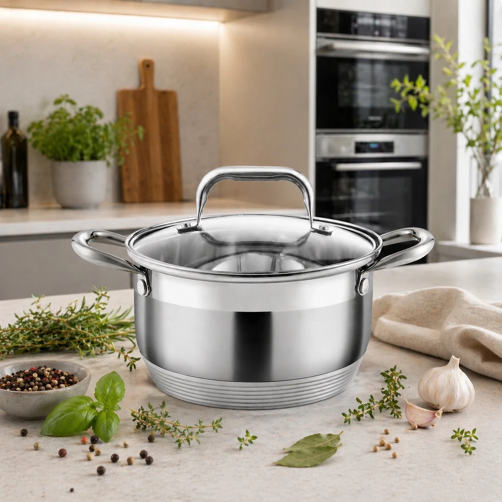 Hauspremium PUODAI INDUKCINIS Plieninis puodas 6.1L 24CM TRADITIONAL su dujiniu dangteliu