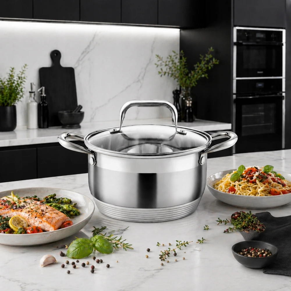 Hauspremium PUODAI INDUKCINIS Plieninis puodas 6.1L 24CM TRADITIONAL su dujiniu dangteliu