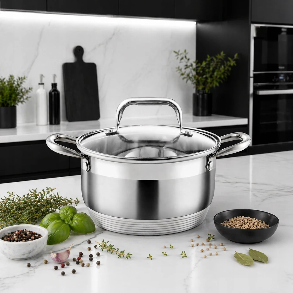 Hauspremium PUODAI INDUKCINIS Plieninis puodas 6.1L 24CM TRADITIONAL su dujiniu dangteliu