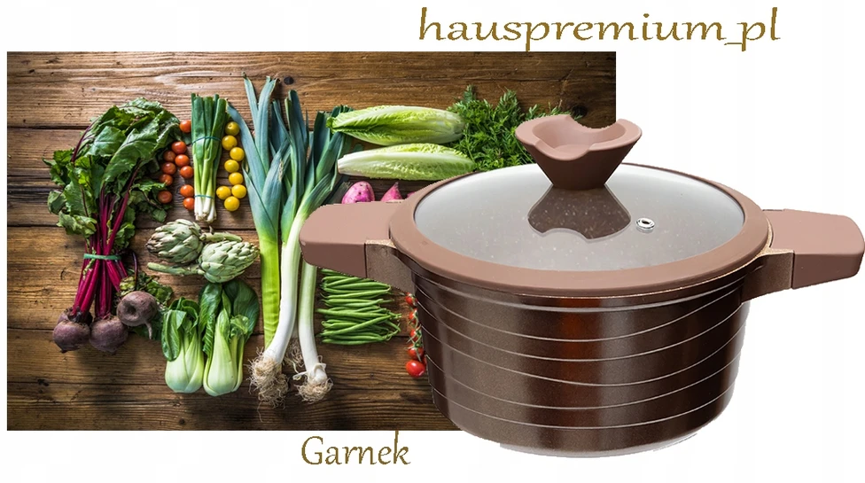 Hauspremium Tradicinis marmurinis puodas su dangteliu 28CM DUJŲ INDUKCINIAI RUDI PUODAI