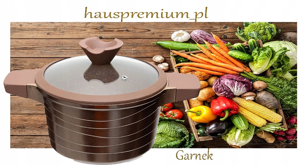 Hauspremium Tradicinis marmurinis puodas su dangteliu 28CM DUJŲ INDUKCINIAI RUDI PUODAI