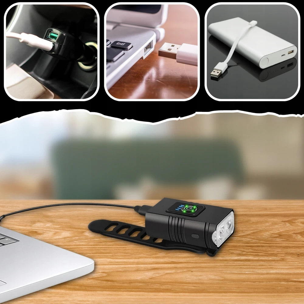 HD Dviračio žibintų rinkinys LED USB įkraunamas priekis galinis vandeniui atsparus IPX6 stiprus