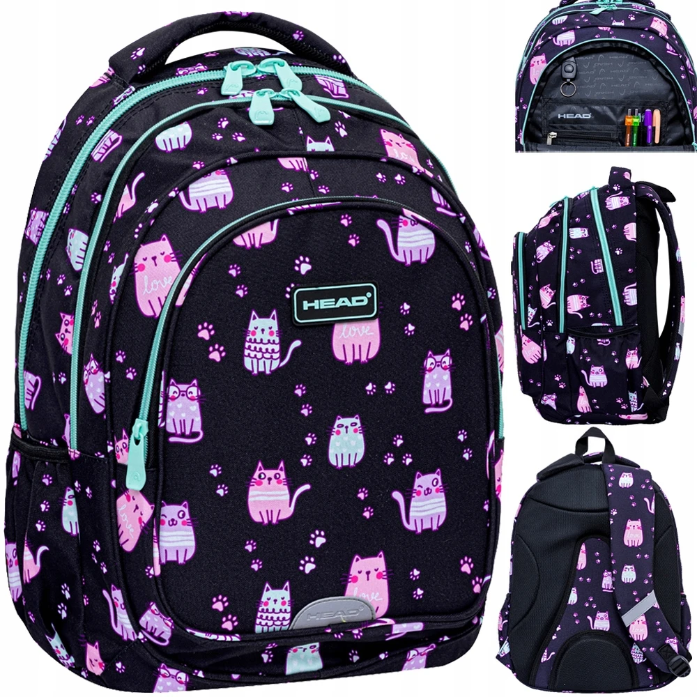 Head kuprinė mergaitėms, 3 skyrių, 27l, juoda/rožinė/multicolor