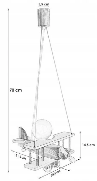 Hellux Drewniana lampa wisząca Samolot szaro-mėlyna pokój chłopca