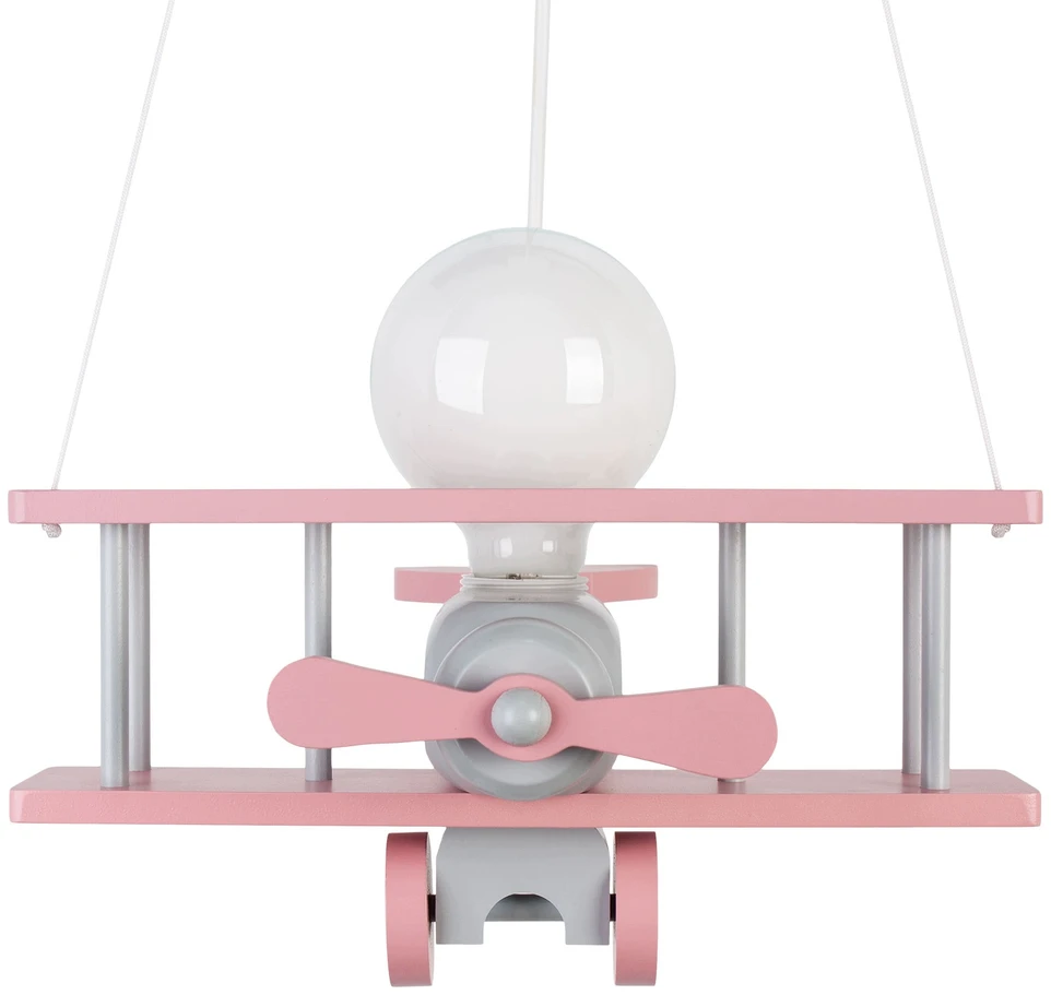 Hellux Drewniana lampa wisząca Samolot szaro-rožinė do pokoju dziewczynki