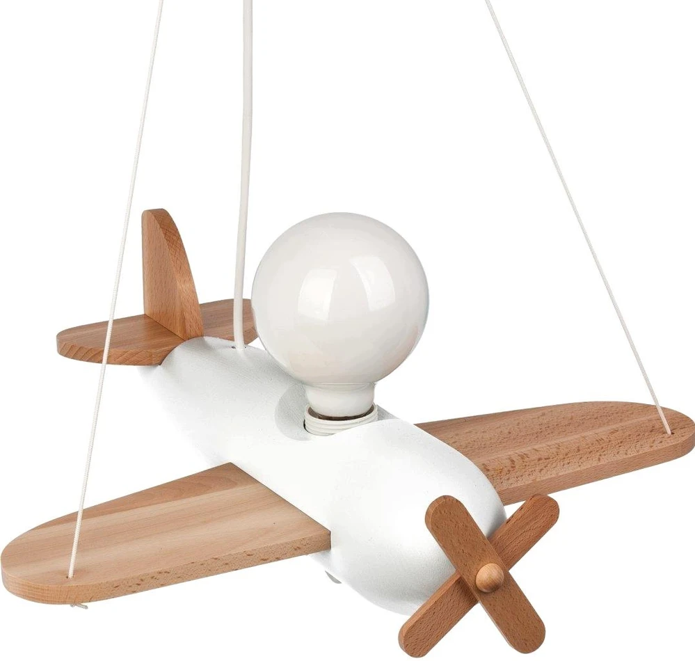 Hellux LAMPA SUFITOWA Lėktuvas DLA CHŁOPCA FLYKT, DREWNIANA, WISZĄCA, BALTA, LED
