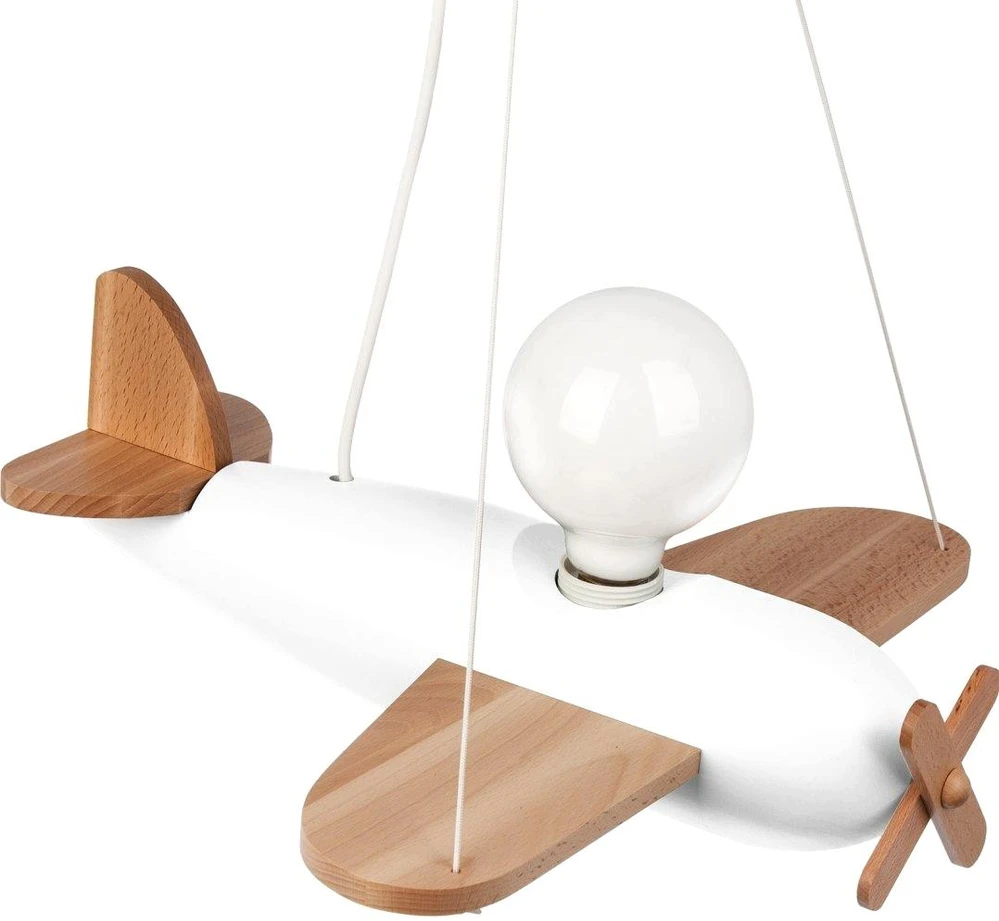 Hellux LAMPA SUFITOWA Lėktuvas DLA CHŁOPCA FLYKT, DREWNIANA, WISZĄCA, BALTA, LED