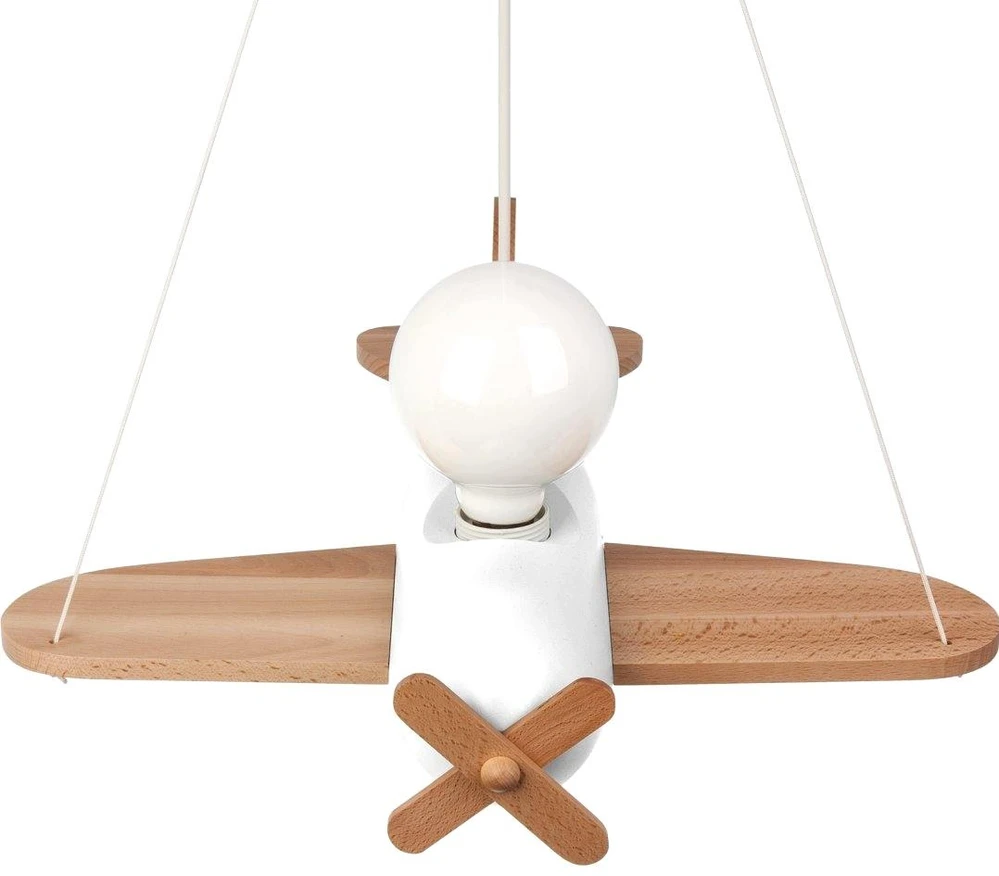 Hellux LAMPA SUFITOWA Lėktuvas DLA CHŁOPCA FLYKT, DREWNIANA, WISZĄCA, BALTA, LED