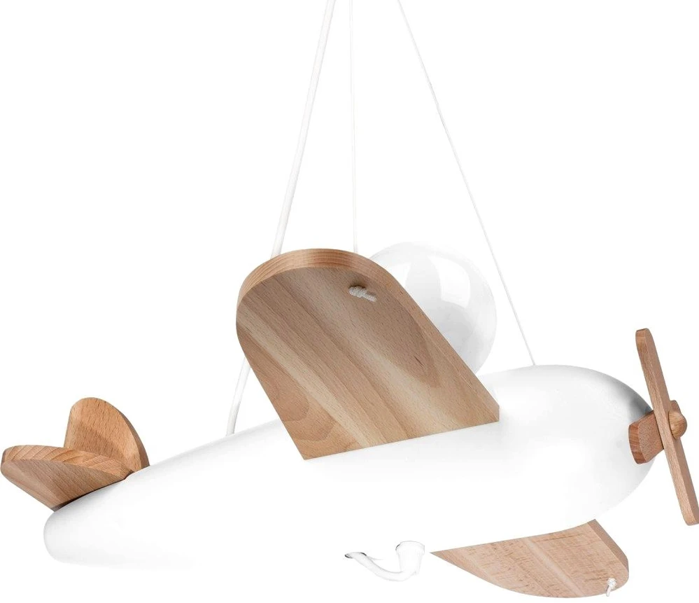 Hellux LAMPA SUFITOWA Lėktuvas DLA CHŁOPCA FLYKT, DREWNIANA, WISZĄCA, BALTA, LED