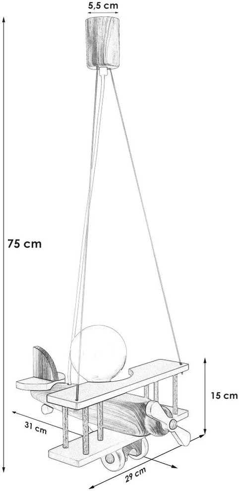 Hellux LAMPA SUFITOWA Lėktuvas FLYKT, WISZĄCA DLA CHŁOPCA, DREWNIANA, SOSNOWA, E27
