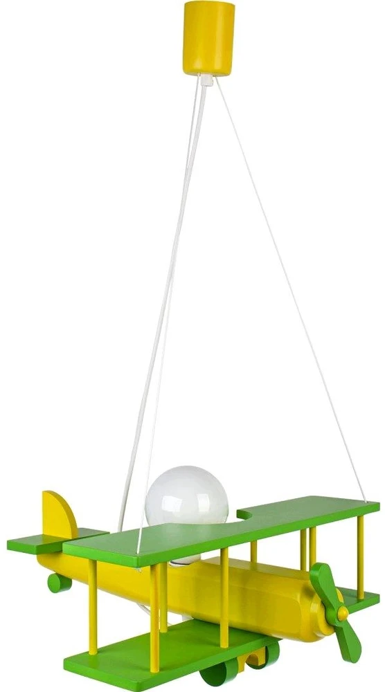 Hellux LAMPA WISZĄCA Lėktuvas FLYKT, DZIECIĘCA, DREWNO, LED, E27, ŽALIA, SUFITOWA