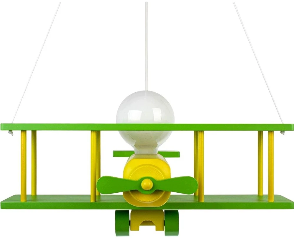 Hellux LAMPA WISZĄCA Lėktuvas FLYKT, DZIECIĘCA, DREWNO, LED, E27, ŽALIA, SUFITOWA
