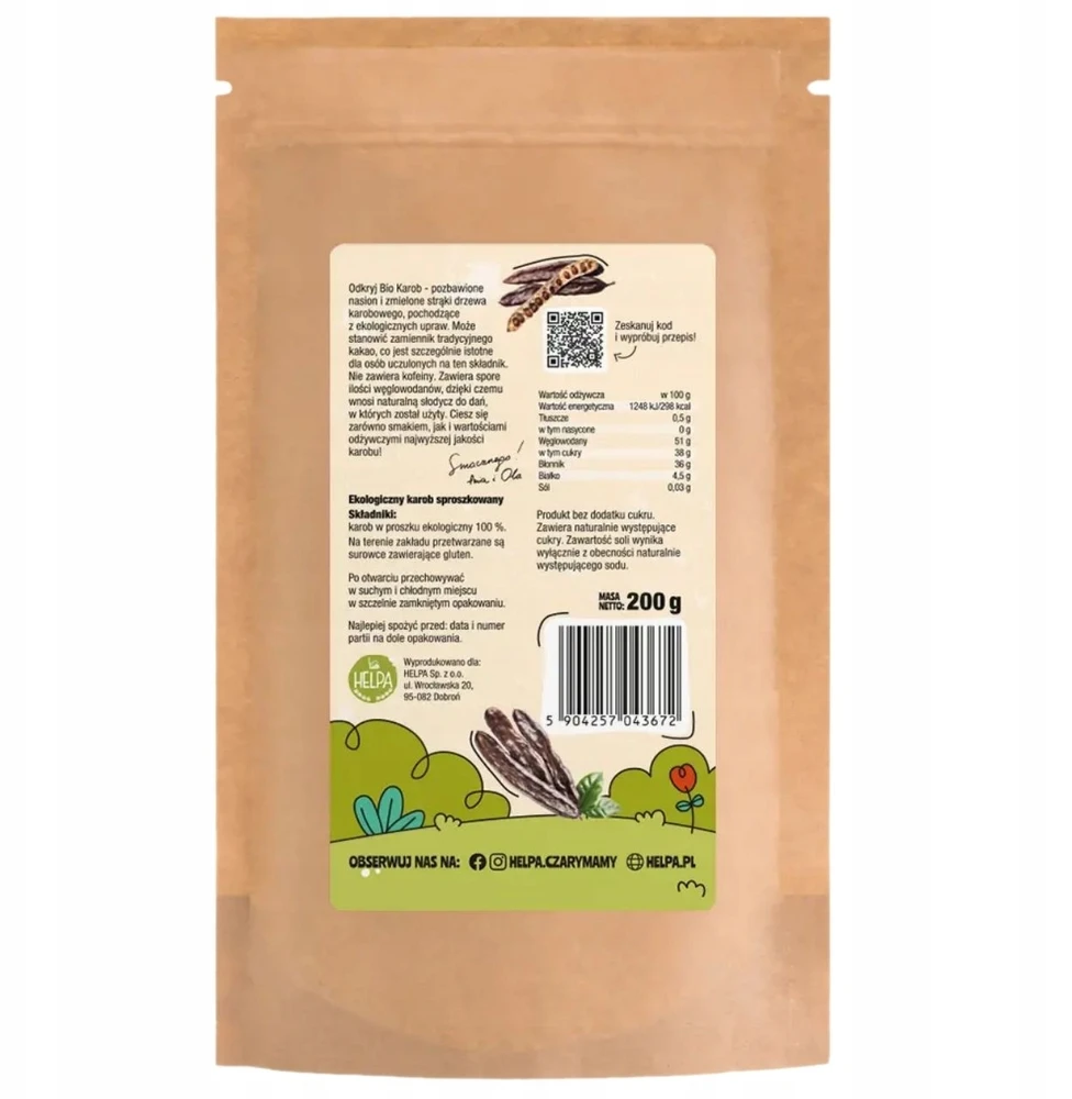 Helpa Bio Carob Powder Ecological Healthy Pakaitalas kakavai 200g