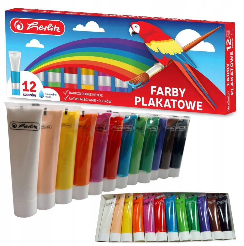 Herlitz plakatinių dažų rinkinys 12 spalvų, 30ml